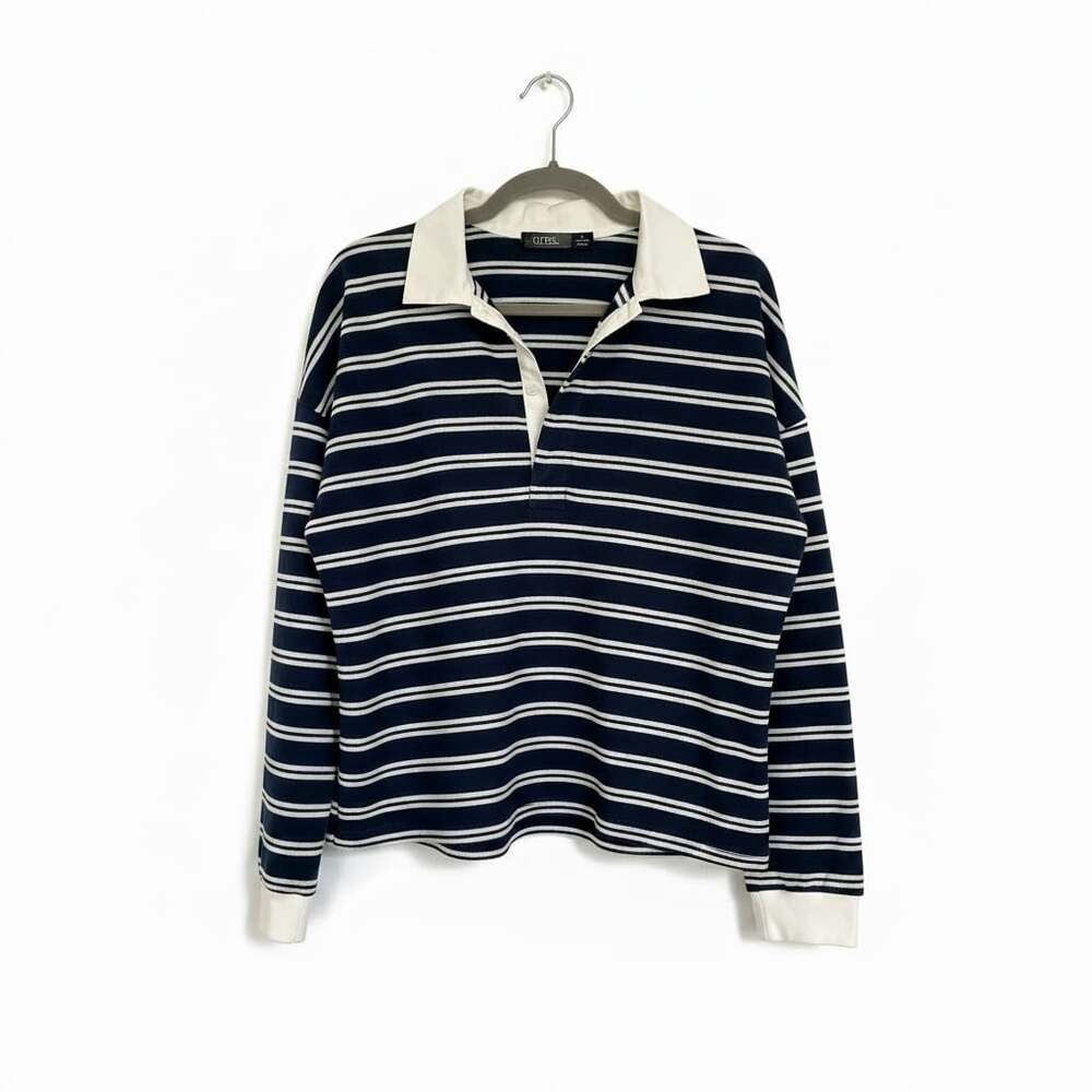 CURE. Navy and White Striped Long Sleeve Rugby Shirt Size M Women’s